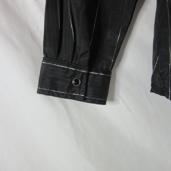 Roper Vintage Western Shirt Snap Black Silver Metallic Stripes Roses Size Medium - Picture 8 of 12